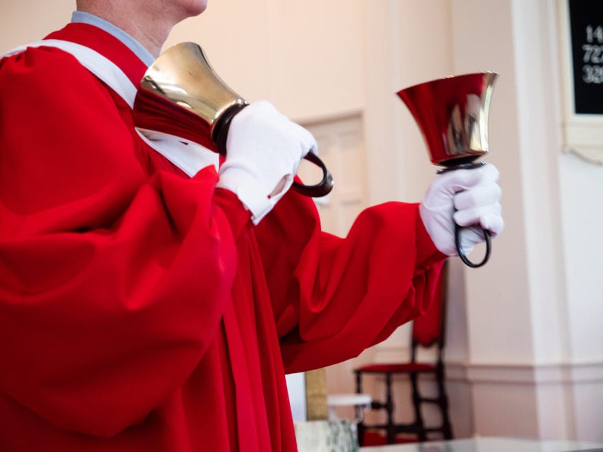 A person rings in the Handbell Choir at Catonsville Presbyterian Church
