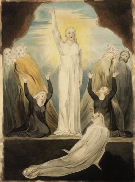 Painting of man in white sheet resurrected